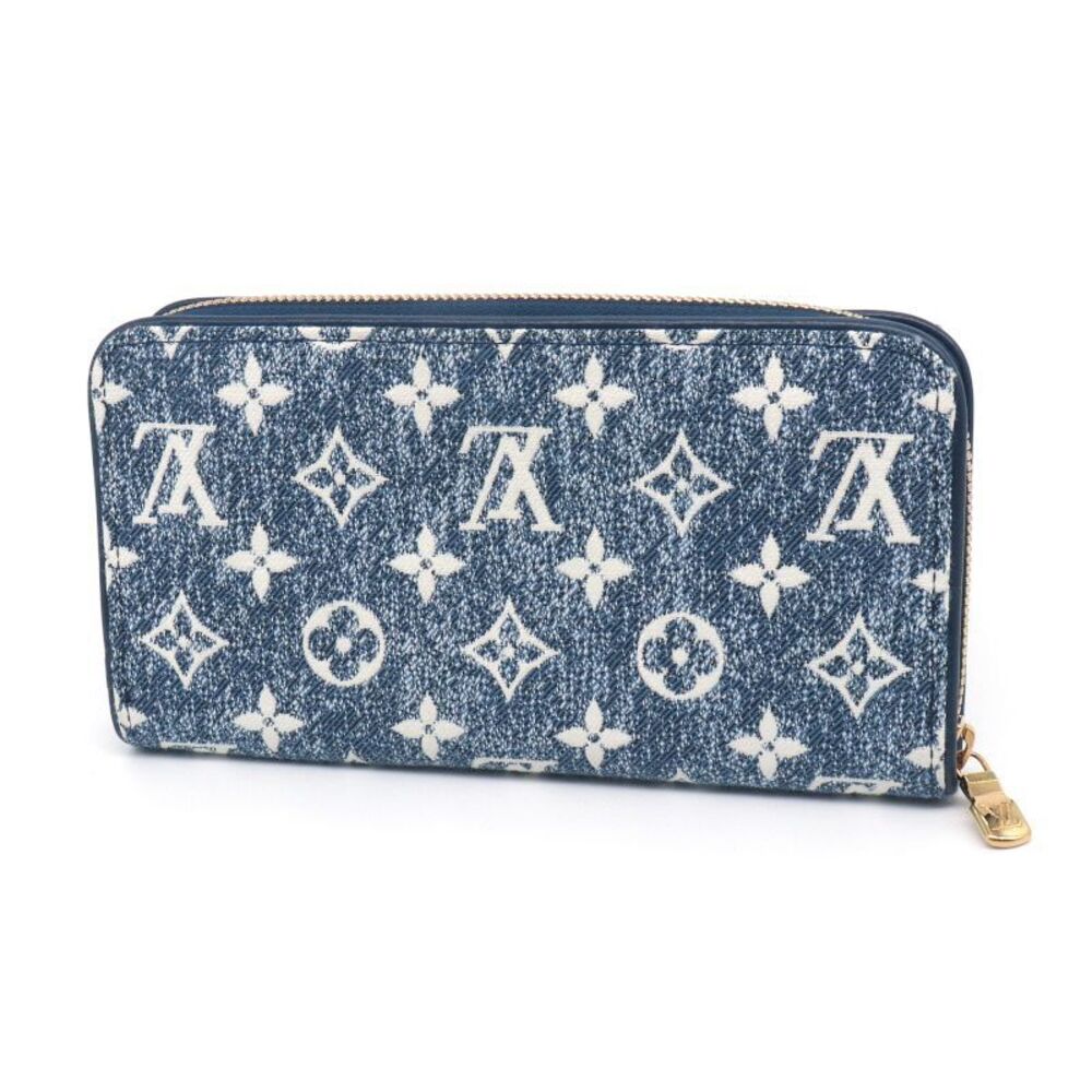 Louis Vuitton Denim Blue Wallet Jacquard Round Long Monogram Zip Zippy